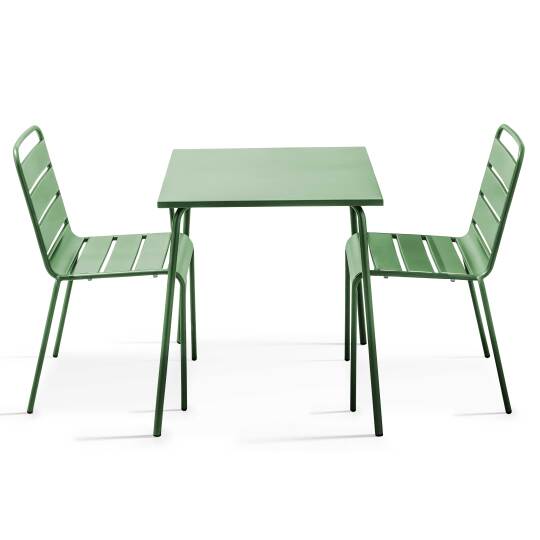 Mesa de jardín cuadrada 70 x 70 cm y 2 sillas de metal apilables