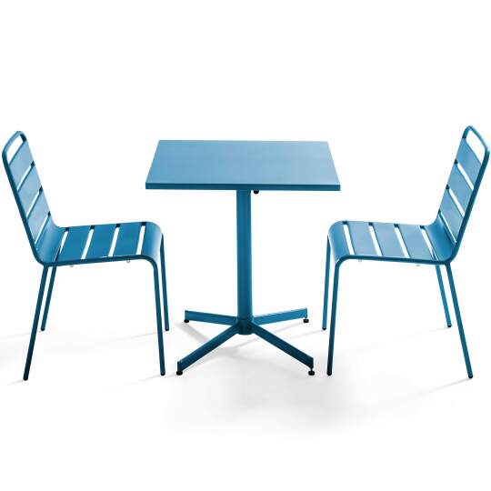Mesa cuadrada con tablero plegable 70 x 70 cm y 2 sillas de metal