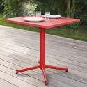 Mesa cuadrada de jardín con tablero plegable 70 x 70 cm y 2 sillas con reposabrazos de metal