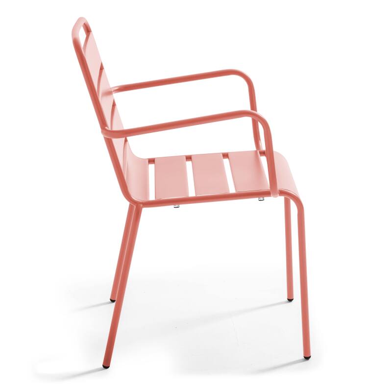 Mesa cuadrada de jardín con tablero plegable 70 x 70 cm y 2 sillas con reposabrazos de metal