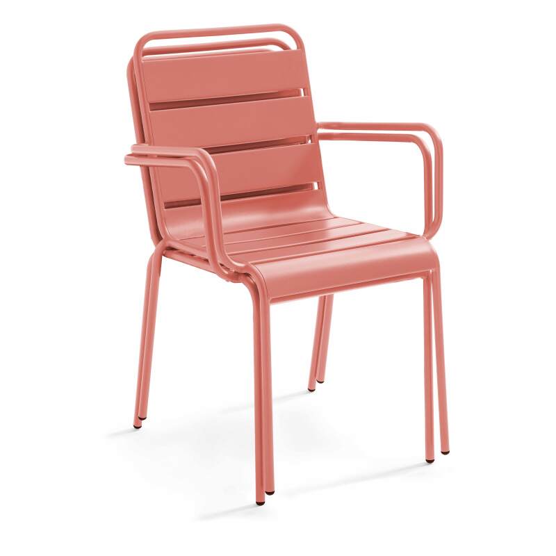 Mesa cuadrada de jardín con tablero plegable 70 x 70 cm y 2 sillas con reposabrazos de metal