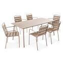 Mesa de jardín rectangular de 180 x 90 cm y 6 sillas con brazos de metal