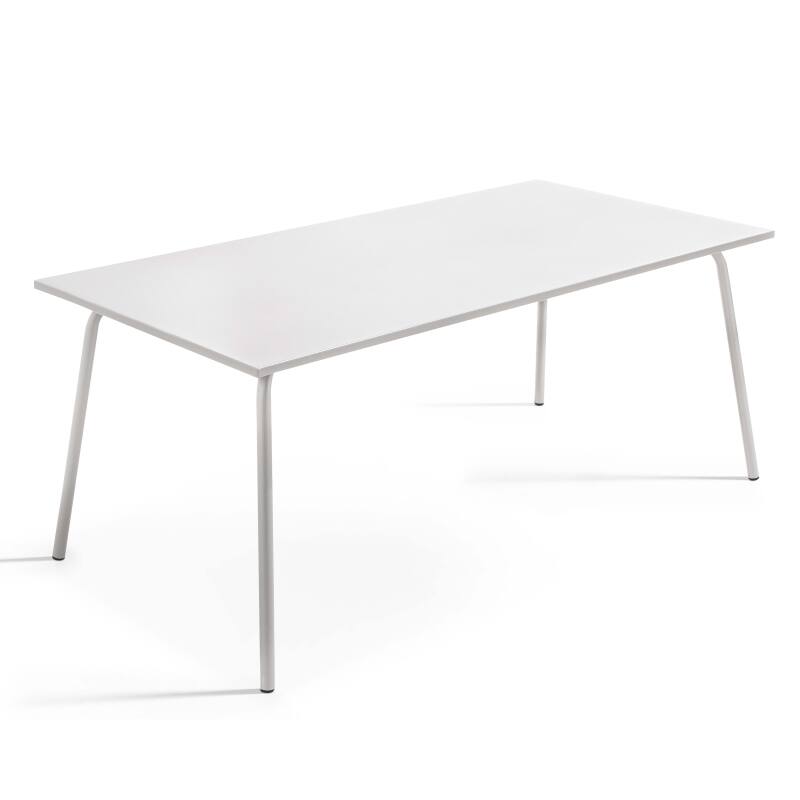 Mesa de jardín rectangular de 180 x 90 cm y 6 sillas con brazos de metal