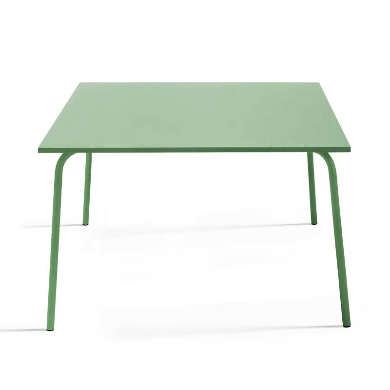 Mesa de jardín cuadrada de 120 x 120 cm y 8 sillas con brazos de metal
