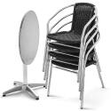 Mesa de jardín redonda de Ø70 cm inclinable y 4 sillas con reposabrazos de aluminio y resina