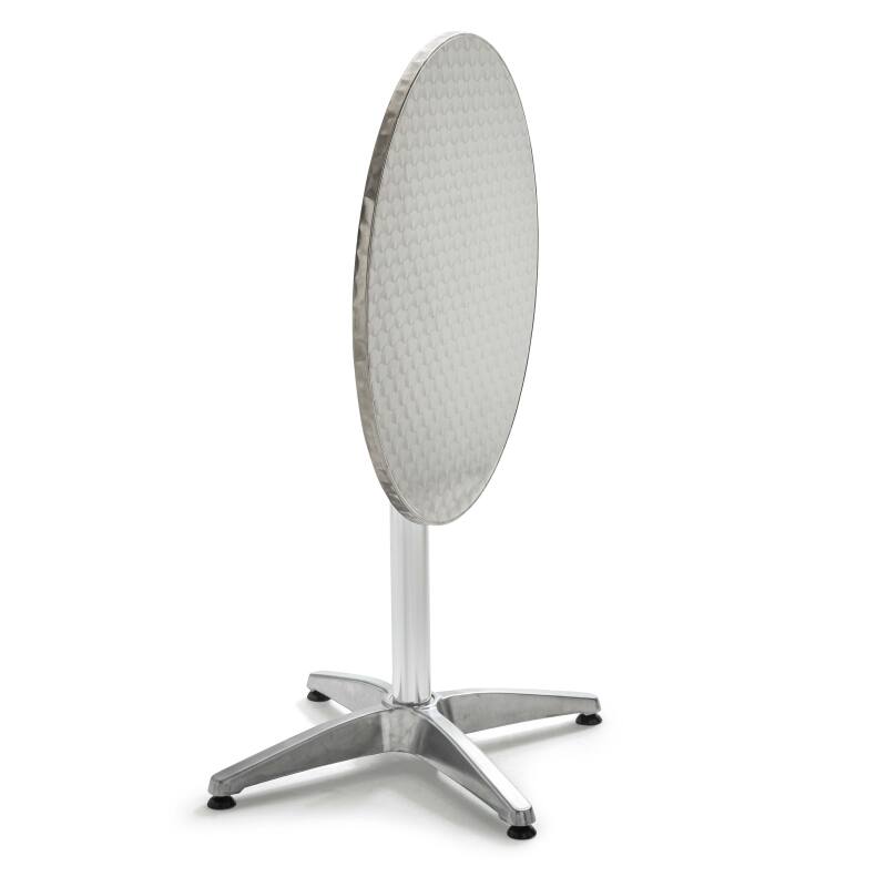 Mesa de jardín redonda de Ø70 cm inclinable y 4 sillas con reposabrazos de aluminio y resina