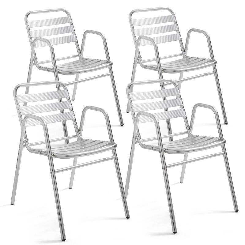 Lote de 4 sillas de jardín con reposabrazos de aluminio