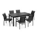 Mesa de jardín rectangular extensible de aluminio y 8 sillas con reposabrazos