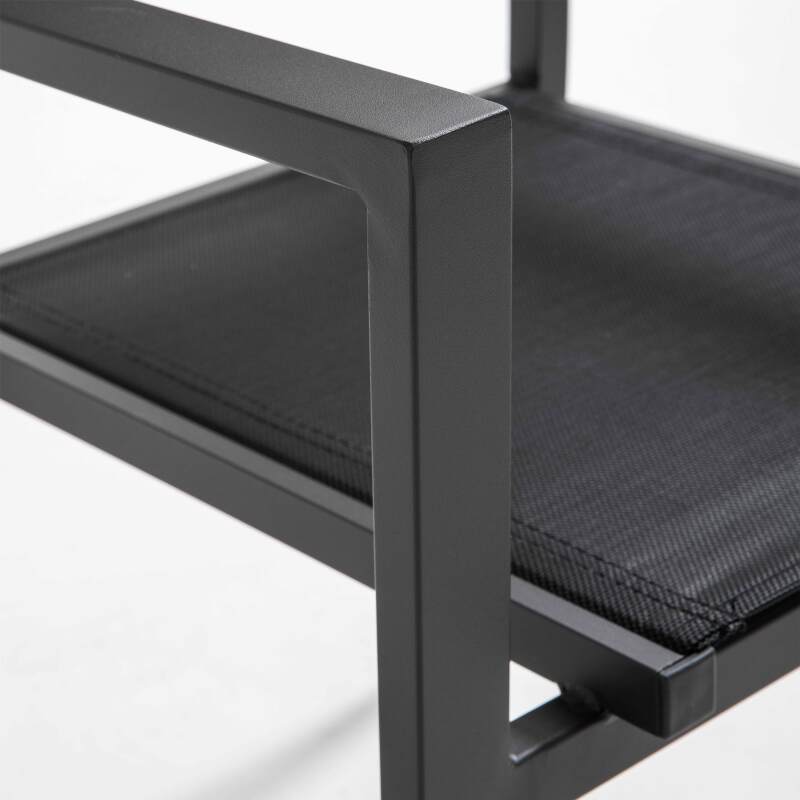 2 sillas de jardín con reposabrazos negras de aluminio y textileno