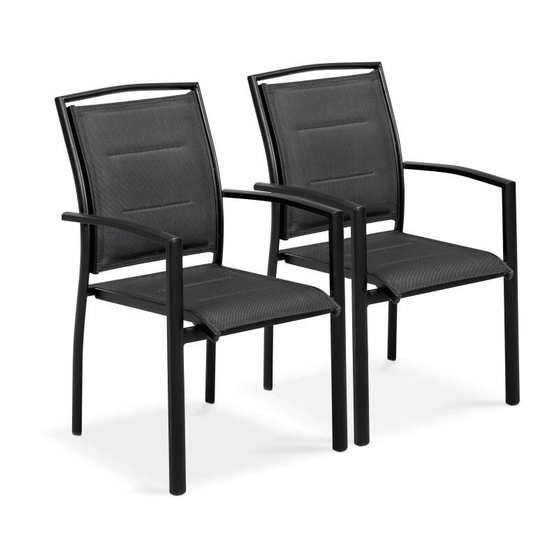 2 sillas de jardín con reposabrazos negras de aluminio y textileno