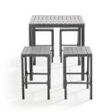 Mesa alta de jardín de 90 x 80 cm de aluminio y poliwood con 4 taburetes