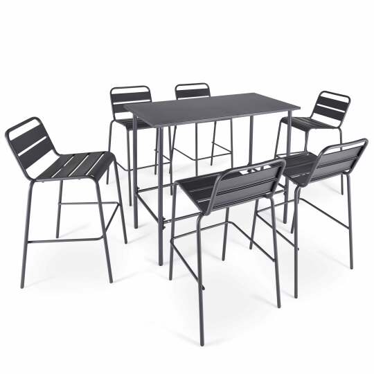 Mesa alta de jardín de 120 x 60 cm y 6 sillas altas de metal
