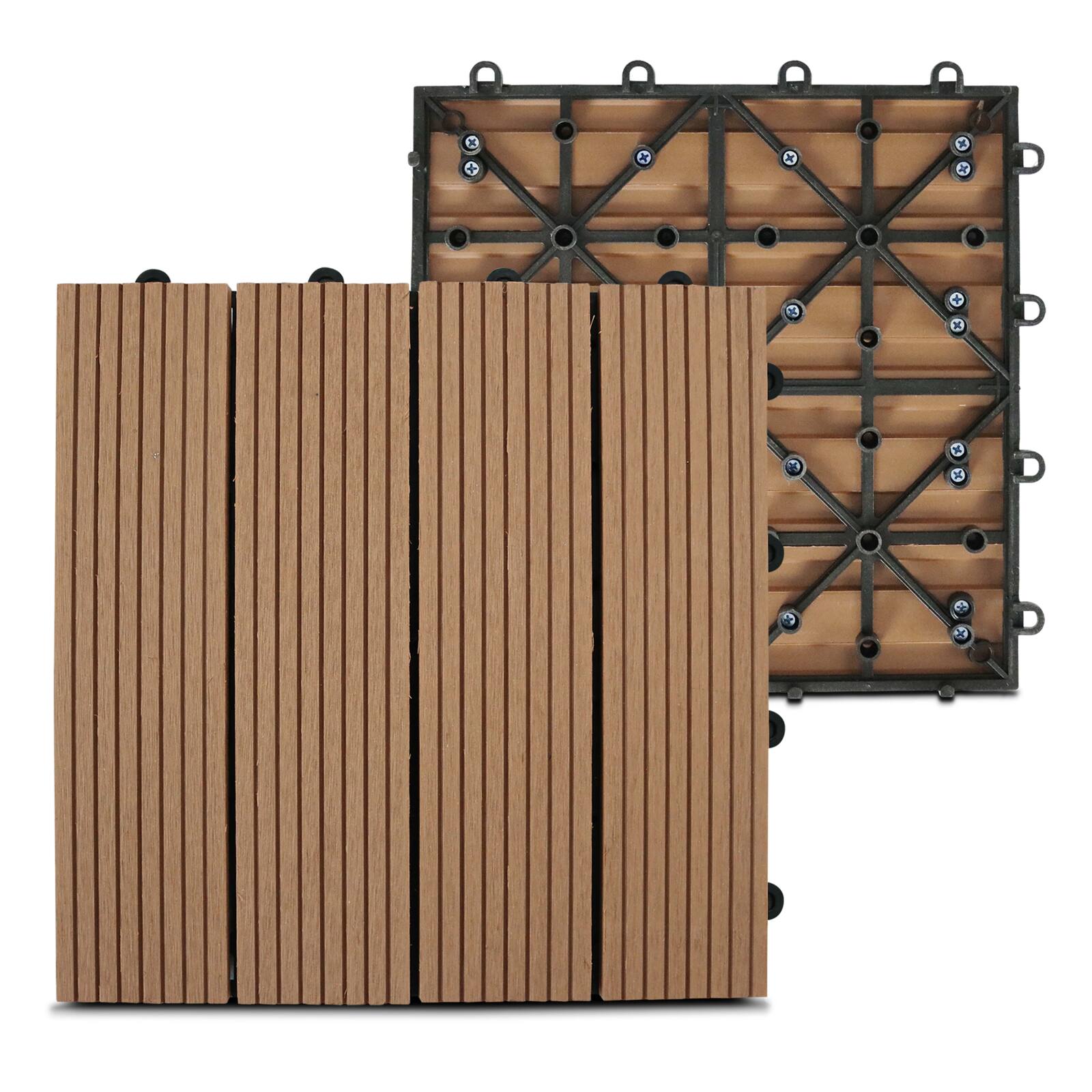 Lote de baldosas de terraza de madera compuesta con sistema de clips - (30 x 30 x 2,5 cm) Lote de baldosas de terraza de madera compuesta con sistema de clips - (30 x 30 x 2,5 cm)