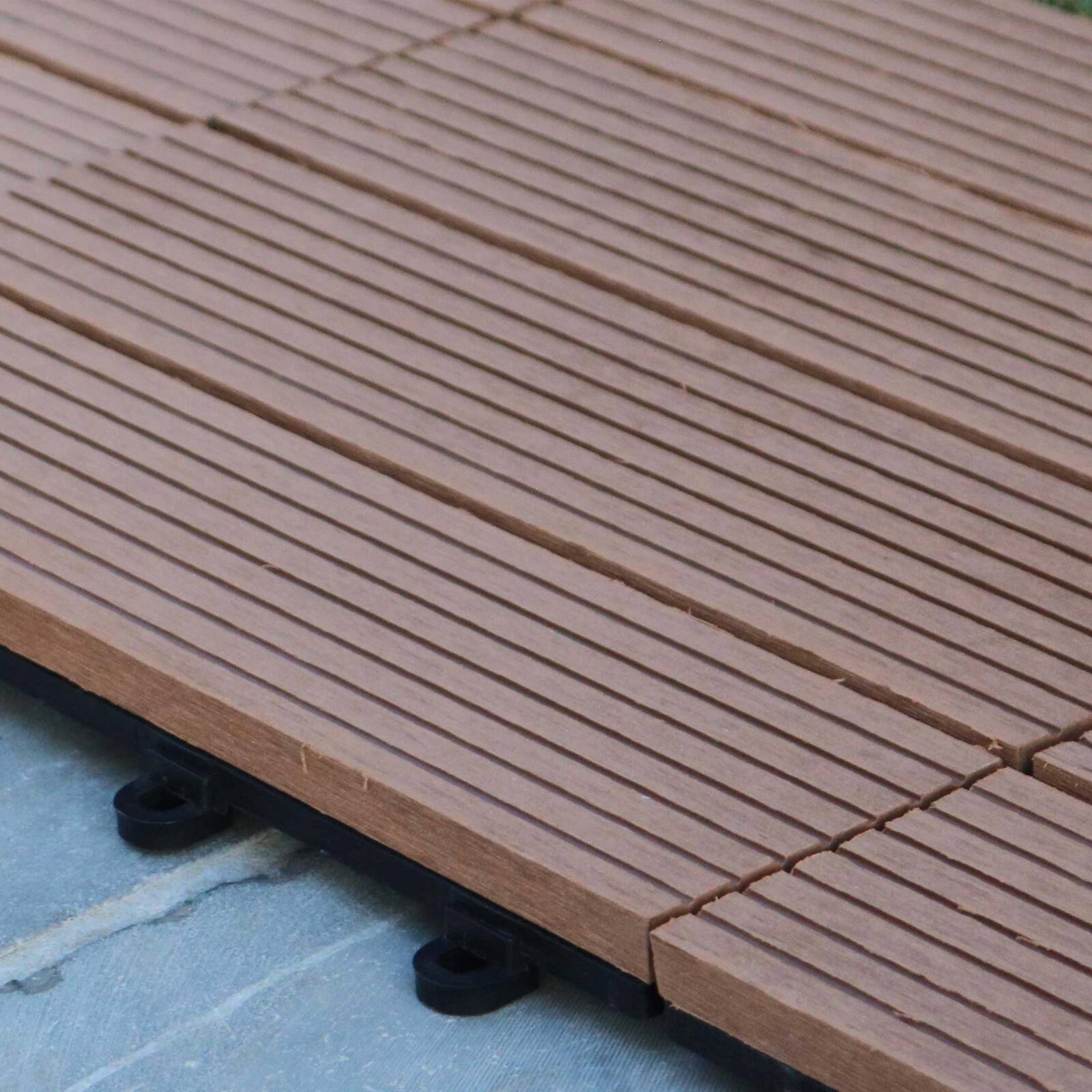 Lote de baldosas de terraza de madera compuesta con sistema de clips - (30 x 30 x 2,5 cm) Lote de baldosas de terraza de madera compuesta con sistema de clips - (30 x 30 x 2,5 cm)