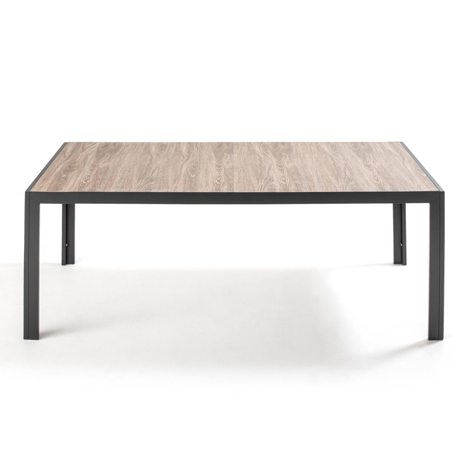 Mesa de jardín de aluminio y cerámica con efecto de madera (206 x 100 x 74,5 cm)