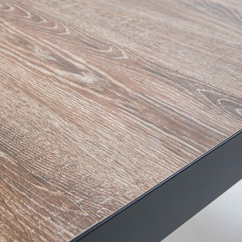 Mesa de jardín de aluminio y cerámica con efecto de madera (206 x 100 x 74,5 cm)