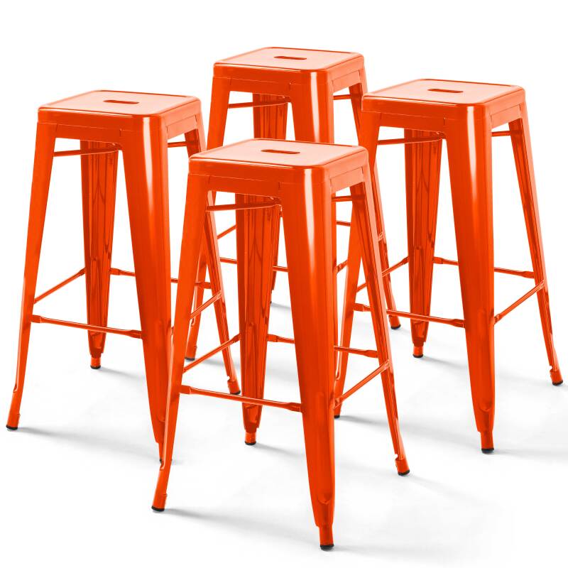 Lote de 4 taburetes de metal industrial brillante