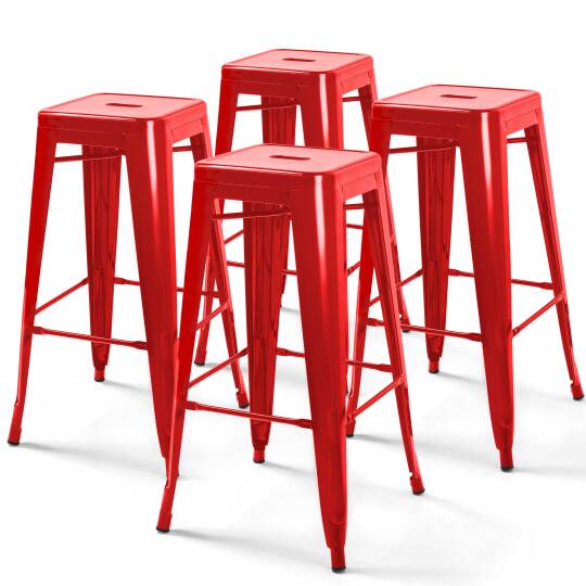 Lote de 4 taburetes de metal industrial brillante