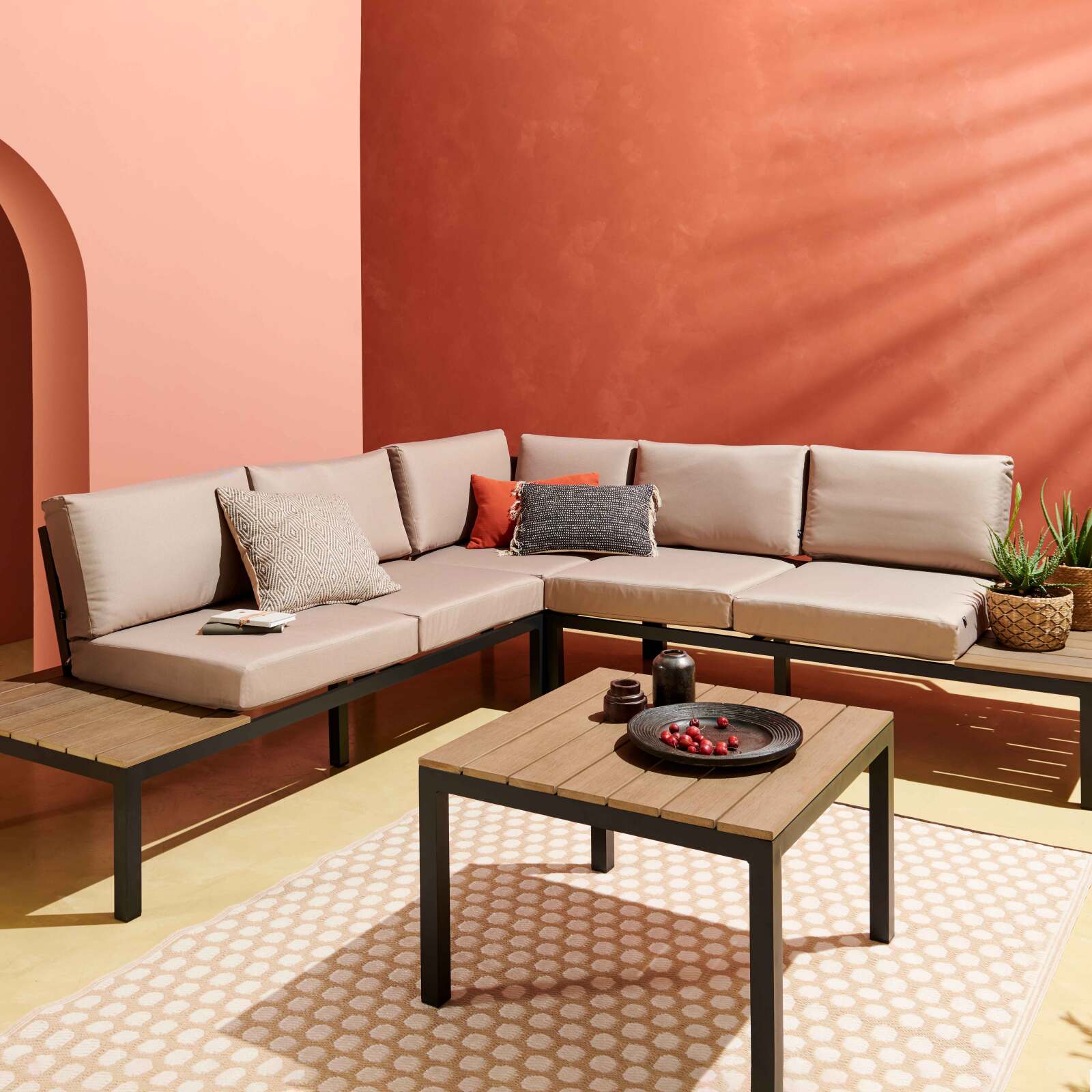 Alfombra rectangular de exterior con diseños de doble cara en polipropileno