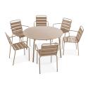 Mesa de jardín redonda Ø120 x 72 cm y 6 sillas con brazos de metal
