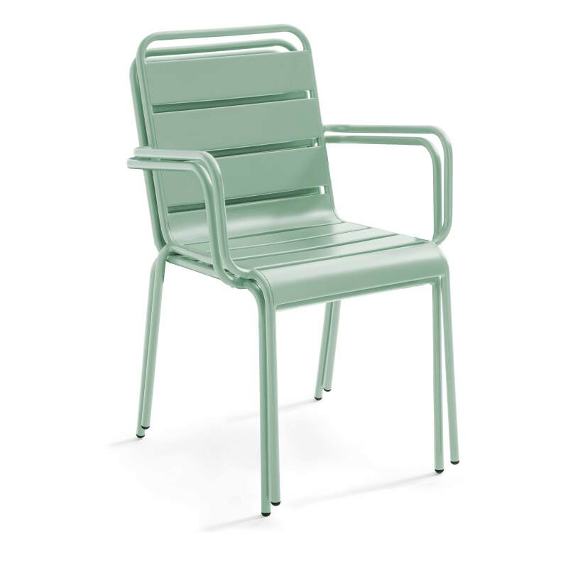 Mesa de jardín redonda Ø120 x 72 cm y 6 sillas con brazos de metal