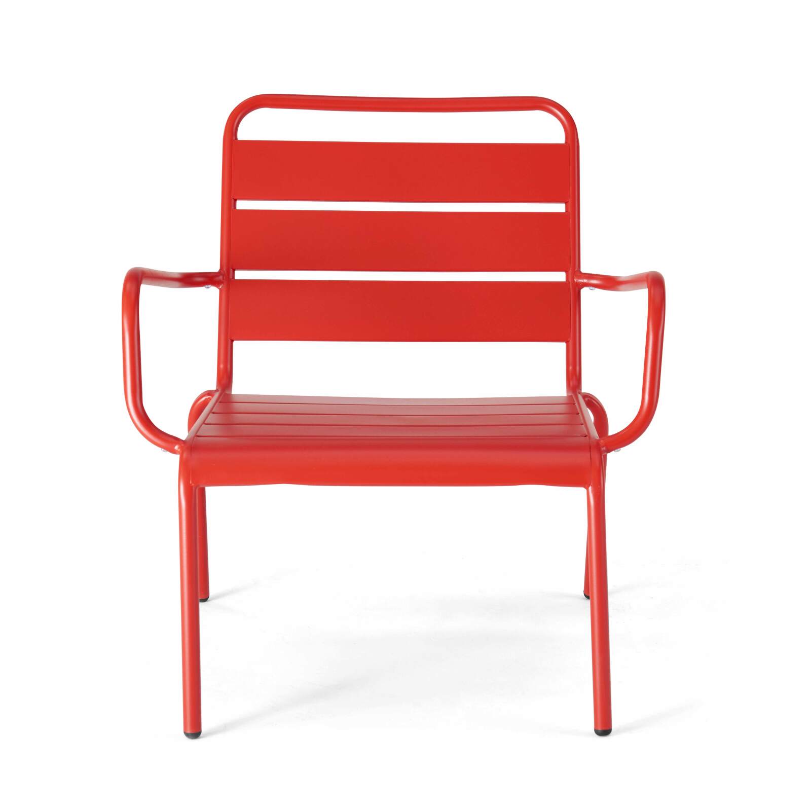 Sillón bajo y reposapiés de metal