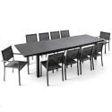 Mesa de jardín rectangular extensible con 8 sillas y 2 sillas con reposabrazos
