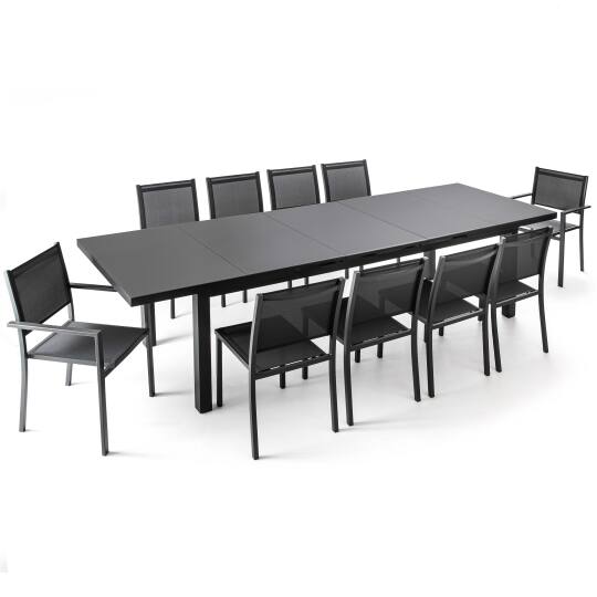 Mesa de jardín rectangular extensible con 8 sillas y 2 sillas con reposabrazos