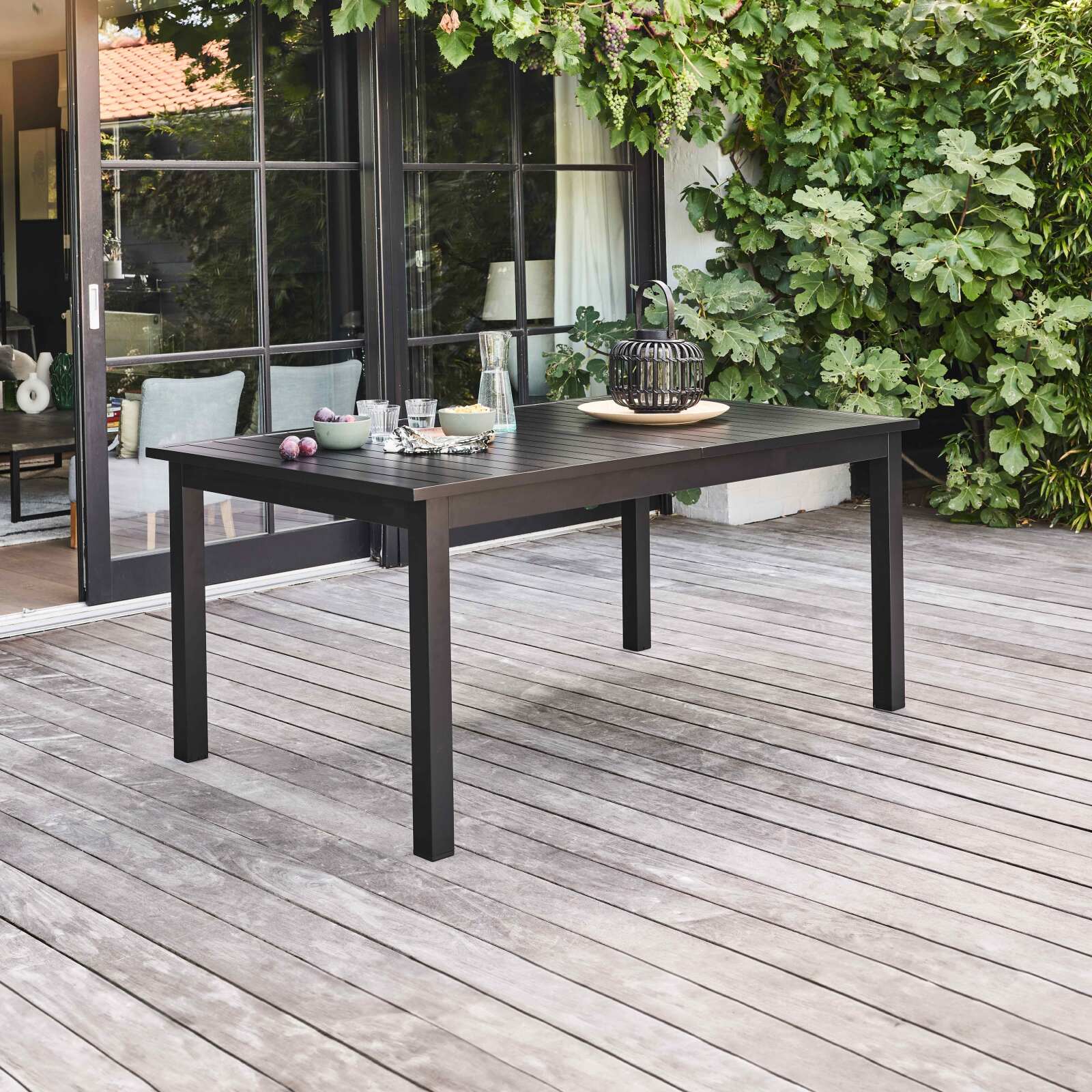 Mesa de jardín rectangular extensible (174/238 x 100 x 74 cm) de aluminio negro