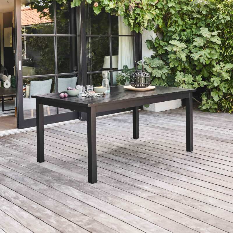 Mesa de jardín rectangular extensible (174/238 x 100 x 74 cm) de aluminio negro