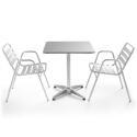 Mesa de jardín bistró cuadrada de 70 x 70 cm de aluminio y 2 sillas con reposabrazos