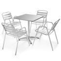 Mesa de jardín bistró cuadrada de 70 x 70 cm y 4 sillas con reposabrazos de aluminio