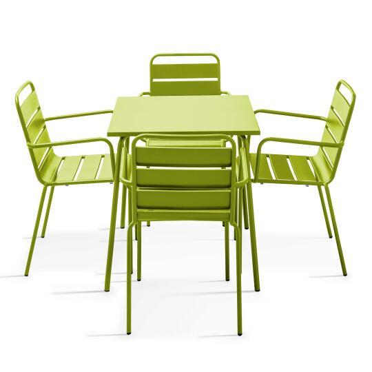 Mesa cuadrada de conjunto (70 x 70 x 72 cm) y 4 sillas con reposabrazos