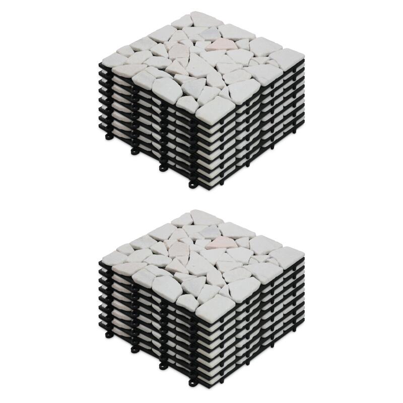 Lote de baldosas de terraza en guijarros de mármol (30 x 30 x 2,5 cm)