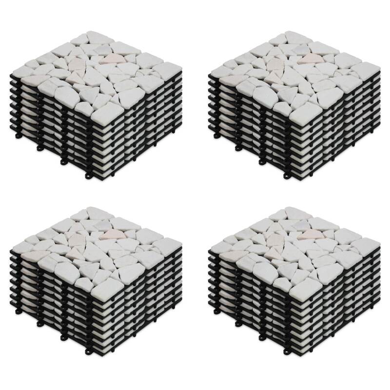 Lote de baldosas de terraza en guijarros de mármol (30 x 30 x 2,5 cm)