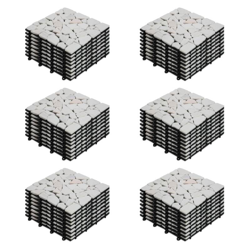 Lote de baldosas de terraza en guijarros de mármol (30 x 30 x 2,5 cm)