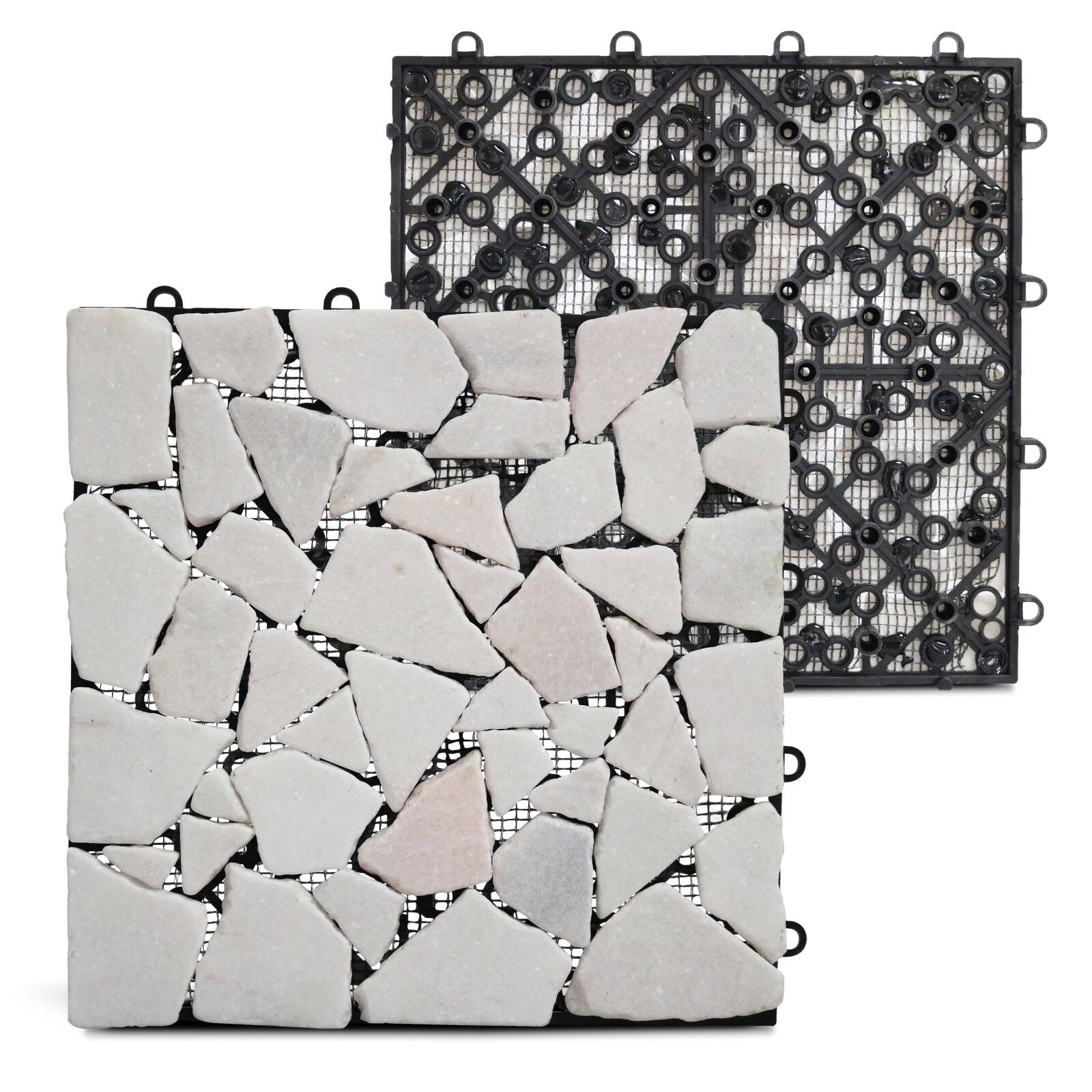 Lote de baldosas de terraza en guijarros de mármol (30 x 30 x 2,5 cm) Lote de baldosas de terraza en guijarros de mármol (30 x 30 x 2,5 cm)