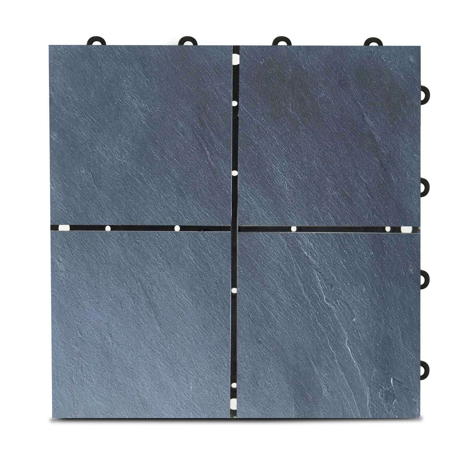 Lote de baldosas de terraza encajables en cuadrícula de piedra negra (30 x 30 x 2,5 cm)