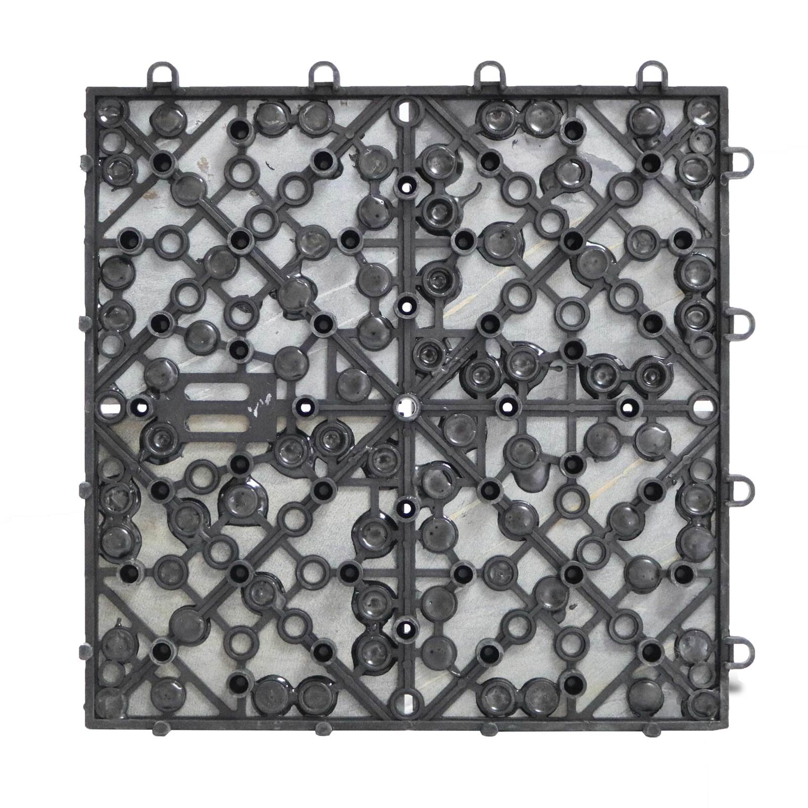 Lote de baldosas de terraza encajables en cuadrícula de piedra negra (30 x 30 x 2,5 cm)