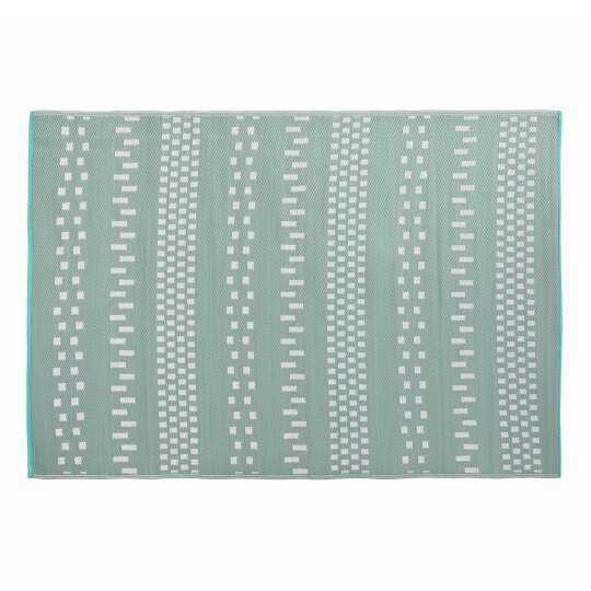Alfombra de exterior azul con estampado geométrico reversible rectangular | Oviala
