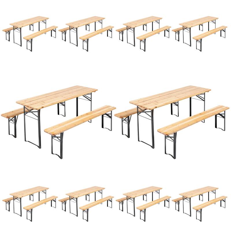 Mesa y bancos de madera Ensemble Brasserie de 180 cm - Lote de 10