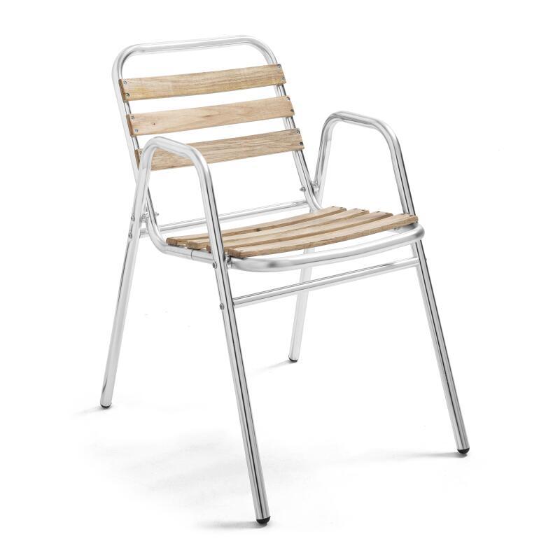Silla de jardín con reposabrazos de madera y aluminio
