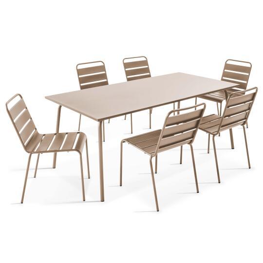 Mesa de jardín rectangular + 6 sillas de metal anti U.V | Oviala