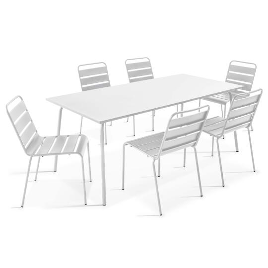 Mesa de jardín rectangular + 6 sillas de metal anti U.V | Oviala