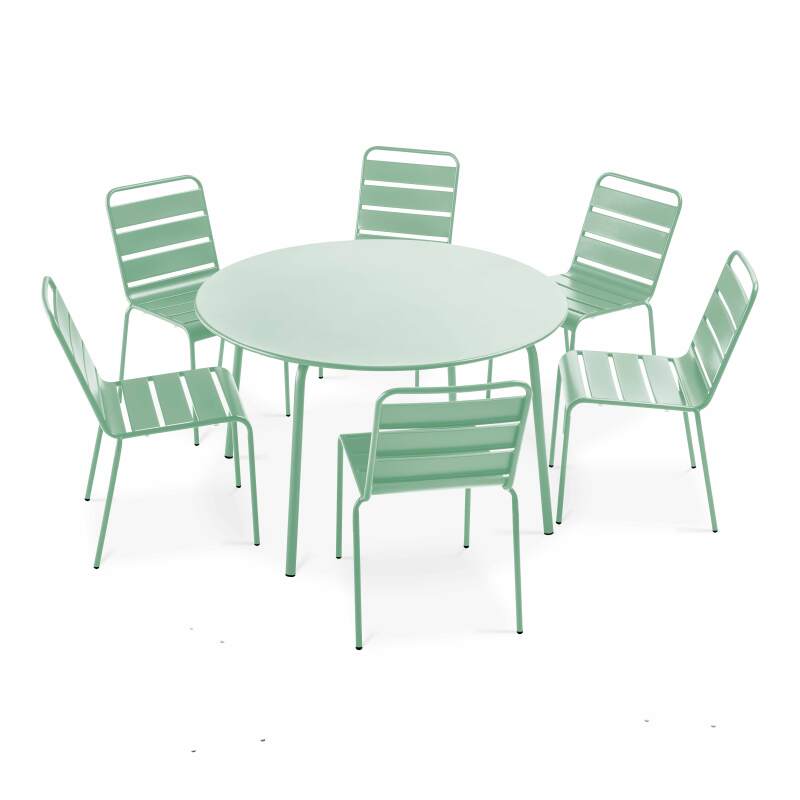 Mesa de jardín redonda Ø120 x 72 cm y 6 sillas de metal