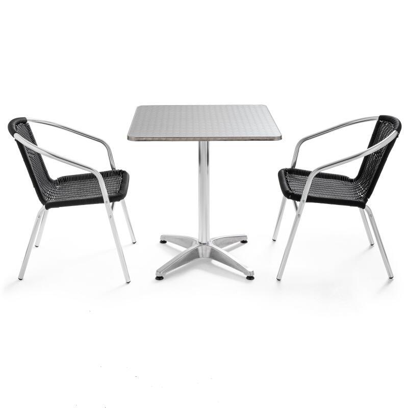 Mesa de jardín bistró inclinable de 70 x 70 cm con 2 sillas de aluminio y resina