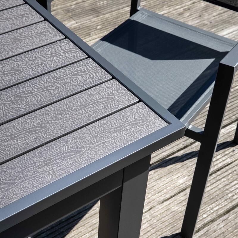 Mesa de jardín rectangular extensible (200/300 x 97 x 75 cm) de aluminio y madera compuesta (6/7)