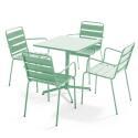 Mesa de jardín bistró cuadrada de 70 x 70 cm plegable y 4 sillas con brazos de metal