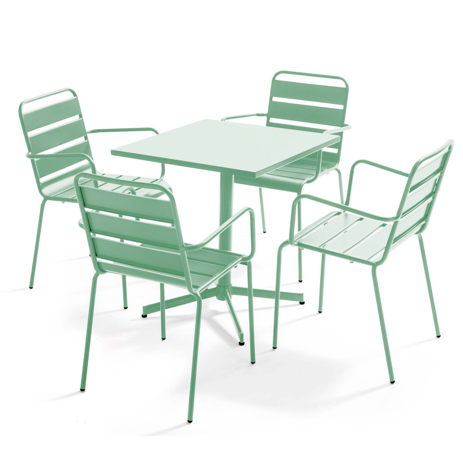 Mesa de jardín bistró cuadrada de 70 x 70 cm plegable y 4 sillas con brazos de metal