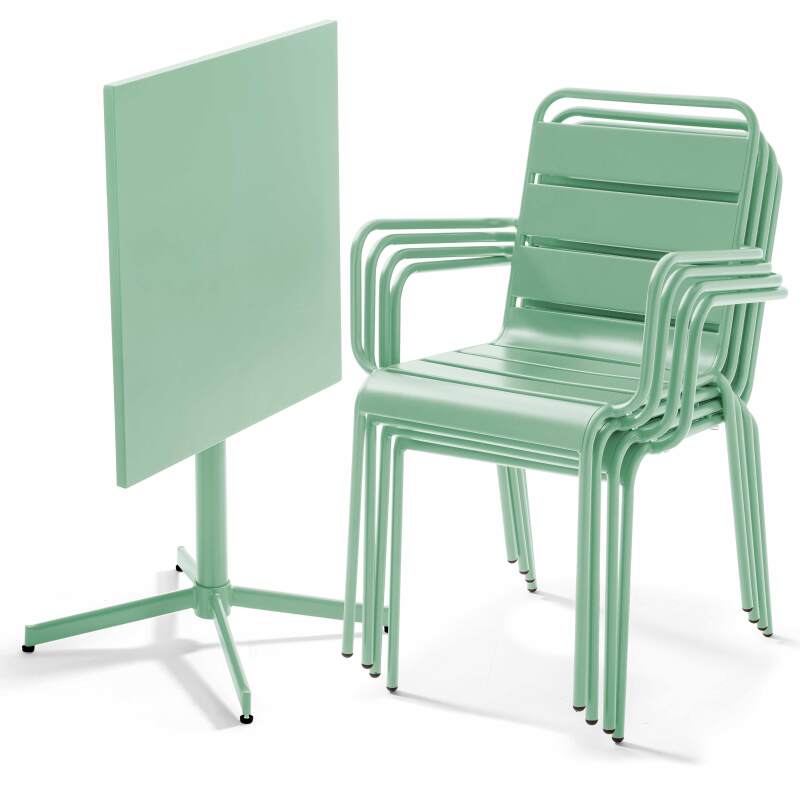Mesa de jardín bistró cuadrada de 70 x 70 cm plegable y 4 sillas con brazos de metal (2/6)